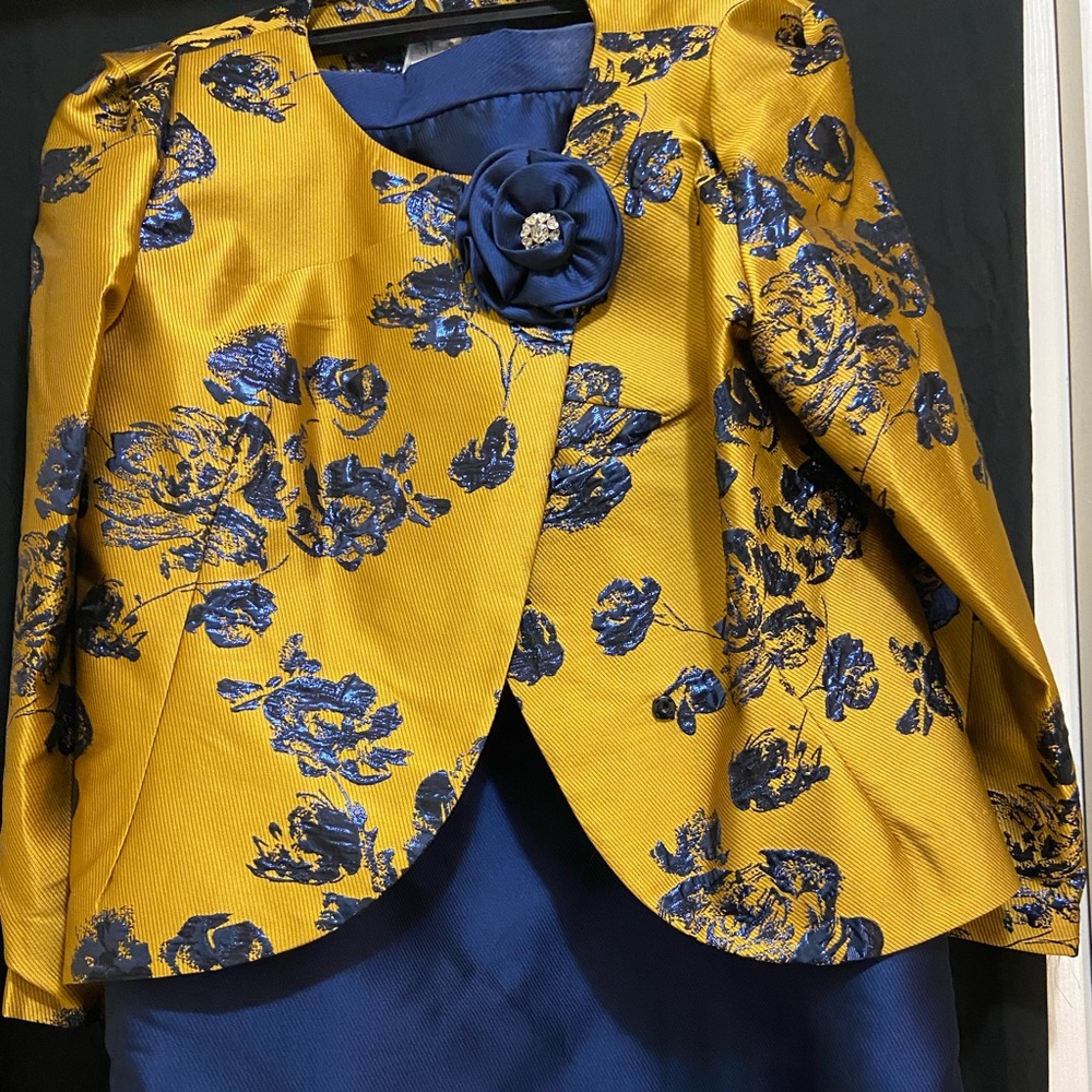 Two Piece Navy and Gold Skirt Suit. Dorinda Clark Cole Collection